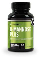 VitaDirect Premium D-Mannose 1000mg, 90 Vegetarian Capsules, Plus Vitamin C and Cranberry Extract