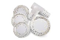 150 pcs Gold Dot Paper Plates and Cups Set; 50 Gold Metallic Foil 9'' Dinner Plates/ 7'' Dessert Plates /9 oz Cups. Perfect for New Years Christmas Bridal/Baby Shower Wedding Engagement Birthday