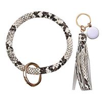 Sagton Fashion Trend Simple Large Leather Bracelet Tassel Round Keychain Ring Jewelry (8A)