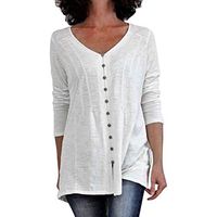 Anxinke Women Fashion Loose Solid Print Print Loose Button Long Sleeve Top(White,S)