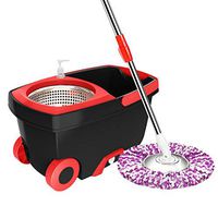 Bucket System - Bucket System Deluxe Stainless Steel Spinning Mop Floor Cleaning Supplies with Drain Outlet, Detergent Dispenser -Home Cleaning Kit for Hardwood Floors and Tiles (Black)