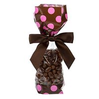 2" x 1 7/8" x 9 1/2" Brown w/Pink Polka Dots Printed Cello Gusset Bags, 1.6 Mil (100 Pieces) - CB-G1BP