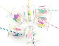 Ice Cream Birthday Party Cups 12 oz Disposable Plastic Lids Straws (12 Count)