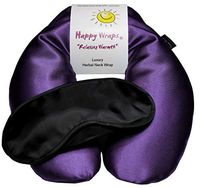 Happy Wraps Microwavable Unscented Flax Seed Neck Wrap & Free Sleep Eye Mask - Hot Cold Heating Pad for Shoulder & Neck Pain Relief Pillow - Stress & Migraine Relief - Heat or Freeze - Amethyst