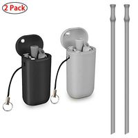 Collapsible Reusable Straws Drinking Silicone Foldable Straw with Case 2 Pack Black/Gray