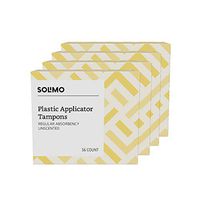Amazon Brand - Solimo Plastic Applicator Tampons, Regular Absorbency, Unscented, 144 Count (4 packs of 36)