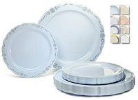 " OCCASIONS" 120 Plates Pack,(60 Guests) Vintage Wedding Party Disposable Plastic Plates Set -60 x 10'' Dinner + 60 x 7.5'' Salad/Dessert (Verona Blue/Silver)