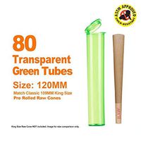 120MM Child Resistant Pre-roll Tubes | 80 Pack | Water and Smell Proof Blunt Vial Bottles | Match King Size Pre Rolled Raw Cones (Transparent Green)