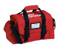 First Responder bag- empty semi-rigid red bag w/ handle- shoulder strap- side pockets- removable divider w/ zi At Home Emergency