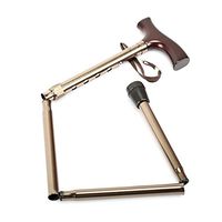 XIHAA T Type Solid Wood Handle Folding Cane, Four Section Portable Aluminum Alloy Outdoor Ultra-Light Feel Gold
