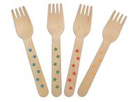 CaterEco 200-Piece Birchwood Compostable Forks, Flowers Print