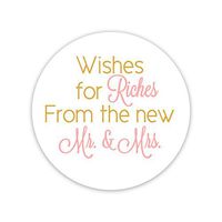 60ct - 1.5" - Wishes for Riches for The New Mr and Mrs, Lottery Ticket Wedding Favor Stickers (#214-GB)