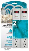 Prime Wire & Cable PB2013X2 6-Outlet 400J Surge Protectors with 1.5-Foot Cord, White, 2-Pack