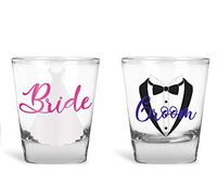 Wedding Shot Glasses - Bride and Groom Shot Glass - Groom Drinking Team Bachelor Party Wedding 2 oz (Bride and Groom)