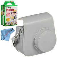 Fujifilm Groovy Camera Case for instax Mini 9 (Smoky White) instax Mini Instant Film + Fibercloth Bundle