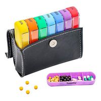 Big Weekly Pill Box Organizer Case Holder Daily AM PM 4 Times A Day, Pasking Sliding Large Cute Travel Medication Reminder Vitamin Container with Black Leather Pouch for 7 Days a Week