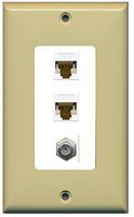 RiteAV Decorative 1 Gang Wall Plate (Ivory/White) 3 Port - 2 x Cat6, 1 x Coax