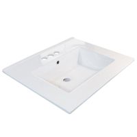 24" Rectangle Drop in Vessel Sink, White Bathroom Sink Ceramic Porcelain Vanity Top 3 Hole With Overflow (Ceramic sink only)