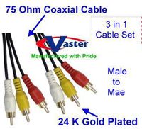 3 RCA TV Cable, 24k 3 RCA Male to 3 RCA Male Composite Video + Audio Cable (10.67 M / 35 Ft)