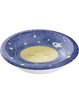 Creative Converting 322280 Moon and Stars Baby Shower Printed Paper Bowls, 20 oz, Blue and White