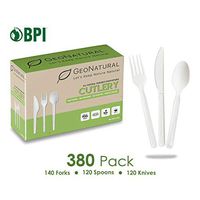 GeoNatural Compostable Cutlery - Eco-Friendly Knives, Forks and Spoons Set with Cutlery Tray - Biodegradable Plastic Utensils Alternative - 7inches/380 Pieces - Ivory White