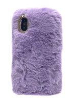 Cfrau Furry Case with Black Stylus for Samsung Galaxy J7 2018,Winter Warmed Fashion Faux Rabbit Bunny Fur Fluffy Plush Soft Case with Cute 3D Crystal Bowknot,Purple
