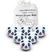 Organic Wool Dryer Balls 6 Pack,XL Reusable Natural Fabric Softener Eco Eggs Laundry Dryer Balls Home Washing Ball (Panda Smile)