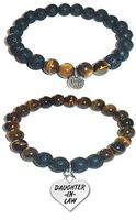 Hidden Hollow Beads Charm Tigers Eye and Black Lava Natural Stone Women's Yoga Beaded Stretch Bracelet Set. Comes in A Gift Box! (Daughter in Law)