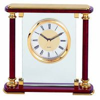 Mantel Quartz Alarm Clock in Piano Rosewood Finish and with Solid Brass Trim
