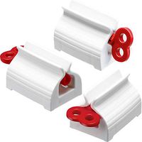 Chengu 3 Pieces Rolling Tube Toothpaste Squeezer Toothpaste Seat Holder Stand Rotate Toothpaste Dispenser for Bathroom (Red)