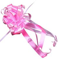Norbi 10 Wedding Pull Flowers with Tulle Tails Christmas Large Pull Bows for Wedding Car Door Fruit Basket Gift Box-Pink