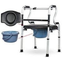 FLYSXP Old Man Folding Walking Frame Folding Walker and Toilet Disabled Walker + Waterproof Soft Seat + Pulley/No Pulley Wheelchair (Size : A)