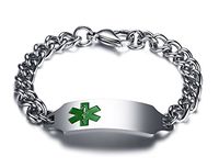 PJ Jewelry Free Engraving Men's Stainless Steel ID Tag Medical Alert Link Chain Identification Bracelet,8.2"