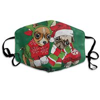 Face Mask Merry Christmas New Year Pug Dog Green Vintage Cycling Half Face Earloop Dust Mask for Girls