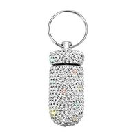 Portable Pill Case Pill Container Waterproof Pill Holder with Keychain Bling Pill Box Medicine Dispenser Bottle Storage for Outdoor Camping Travel (White)