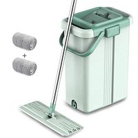 JKLJKL Mop, Microfiber Mop, 2-in-1 Floor Cleaning Bucket System with 360 ° Rotation, with Fiber Mop Pad,Green,A