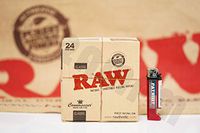 Bundle - 2 Items - Full Box 24 Packs (32 Leaves 32 Tips Per Pack) Of AUTHENTIC Raw Rolling Paper Classic Connoisseur King Size And Patriot Lighter