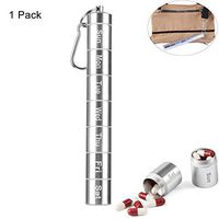 7 Days Pill Case, she-love Portable Pill Box 7 Compartments Aluminum Alloy Weekly Medicine Organizer, Waterproof Travel Keychain Pill Tube Bottle with Carabiner for Camping Climbing First Aid (1Pack)