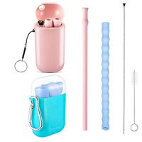 Reusable Silicone Collapsible Straws - 2 Pack Portable Drinking Straw with Carrying Case and Cleaning Brush, BPA Free -for Bubble Tea, Boba Tea and Milkshakes