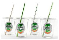 St Patricks Day Party Plastic Cups Lids Straws Irish Shamrock Beard (12 Count)