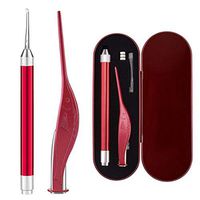 GOCTOS 2 Pack Ear Wax Removal Tool with Light - Ear Pick Cleaner Kit for Humans, Earwax Spoon Digger & Tweezers for Ear Health Care Gift Set with Case (Red)