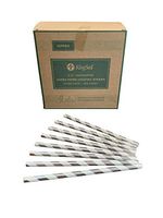 Kingseal FSC Certified Paper Disposable Cocktail Straws, Stirrers, Unwrapped, 6mm Diameter, 5.75" Length, White and Silver Stripe, Biodegradable, Earth Friendly, Bulk Pack - 500 straws per pack