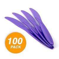 Amcrate Big Party Pack Frosty Knives 100ct Multi Colors Extra Heavy Cutlery Knives Large Disposable Utensils Durable Mid Weight Flatware Fancy Party Knives New Purple