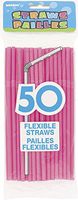 Flexible Plastic Drinking Straws, Hot Pink, 50ct