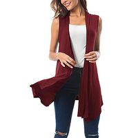 Amlaiworld Women Plus Size Tops Sleeveless Draped Open Front Cardigan Vest Asymmetric Hem Summer Tunic Shirt Wine