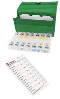 Twice-a-Day Weekly Pill Organizer with Travel Pill Case and Organizer Cards (Green)