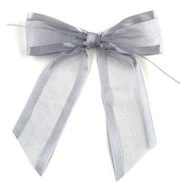 Pre-Tied Silver Organza Bows - 4" Wide, Set of 12, Craft Ribbon Easter Bow, Satin Edge, Wedding Embellishments, Anniversary, Gift Basket, Birthday, Valentine's Day