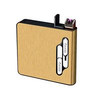Cigarette Case with Dual Arc Lighters 20pcs Regular Size Cigarettes Box Double Arc Lighter Rechargeable Windproof Flameless Electric Portable King Size Cigarettes case USB Lighters 2 in 1 (Gold)
