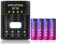 Delipow 1.5V AA Rechargeable Battery 3200mWh Rechargeable Lithium Li-Ion Batteries (4-Pack AA with 1pcs USB Charger)