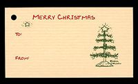 (15 Tags) Tan Table TOP Christmas Tree Gift Tags & Strings. Merry Christmas. to: from: Hang Tags